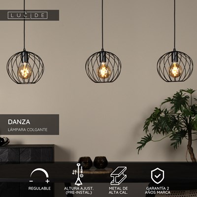 Lucide DANZA - Lámpara colgante - 3xE27 - Negro